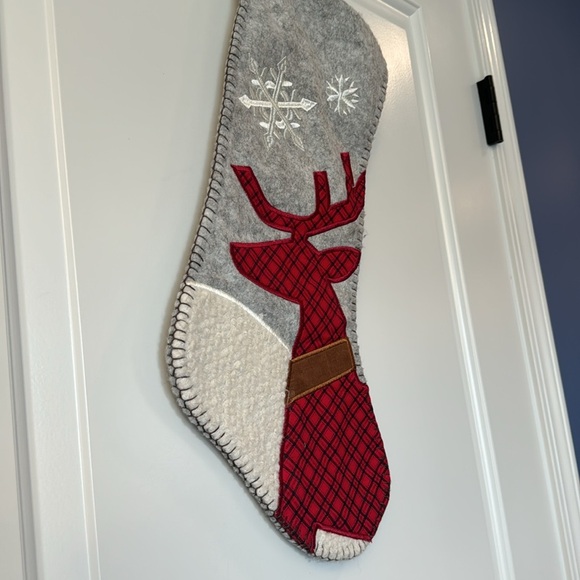 Deer stocking textured red and gray with brown collar - Picture 2 of 7